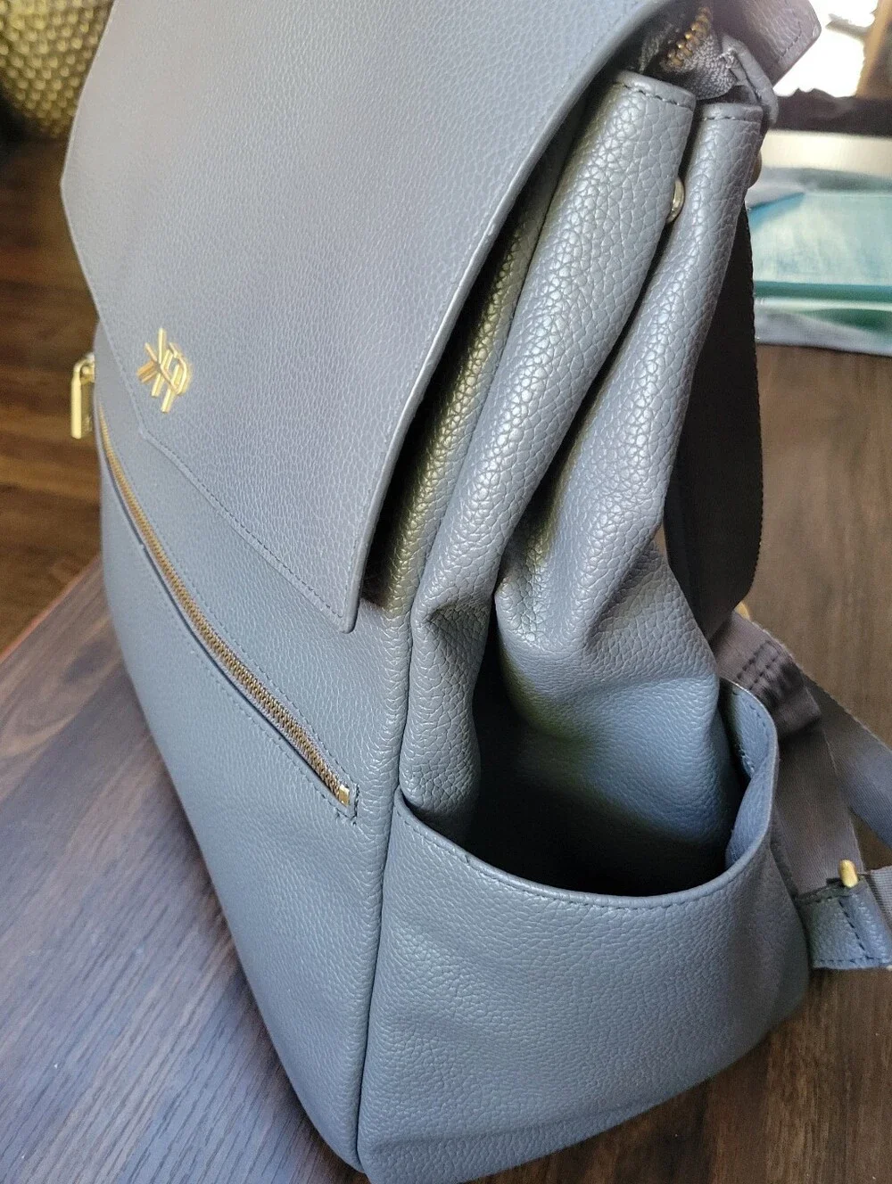 Freshly Picked Gray Vegan Leather Diaper Bag Backpack Adjustable Minimalist